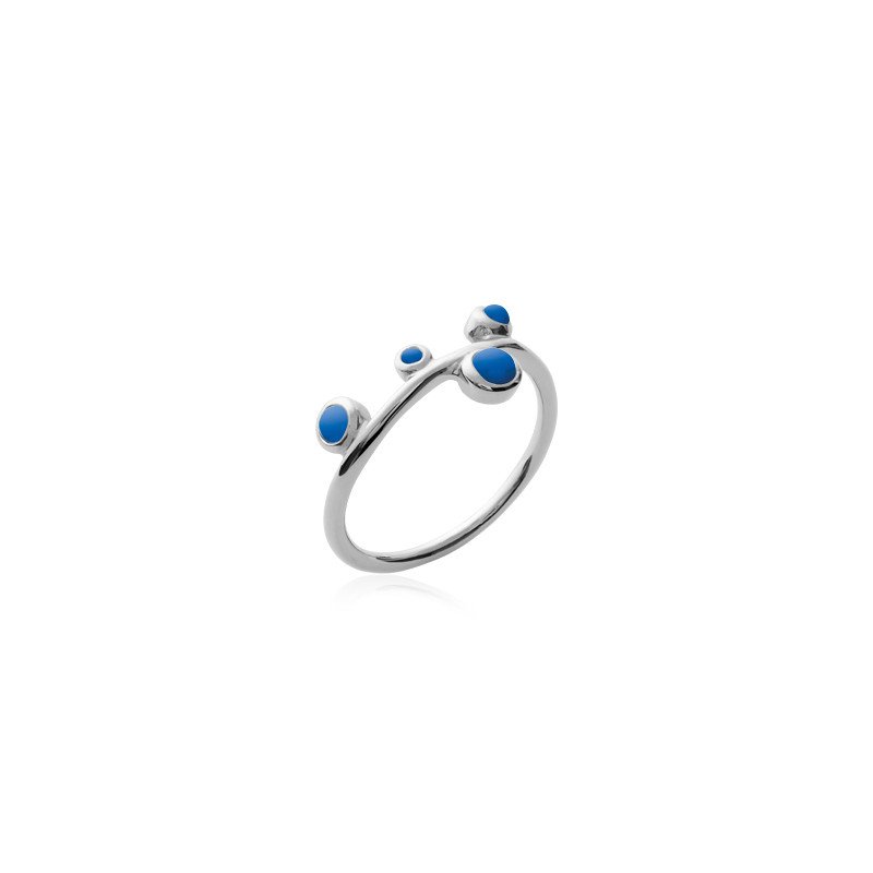 Bague Argent 925 Rhodié Ondulée - Détails Bleus | Kara Bijoux