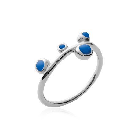 Bague Argent 925 Rhodié Ondulée - Détails Bleus | Kara Bijoux