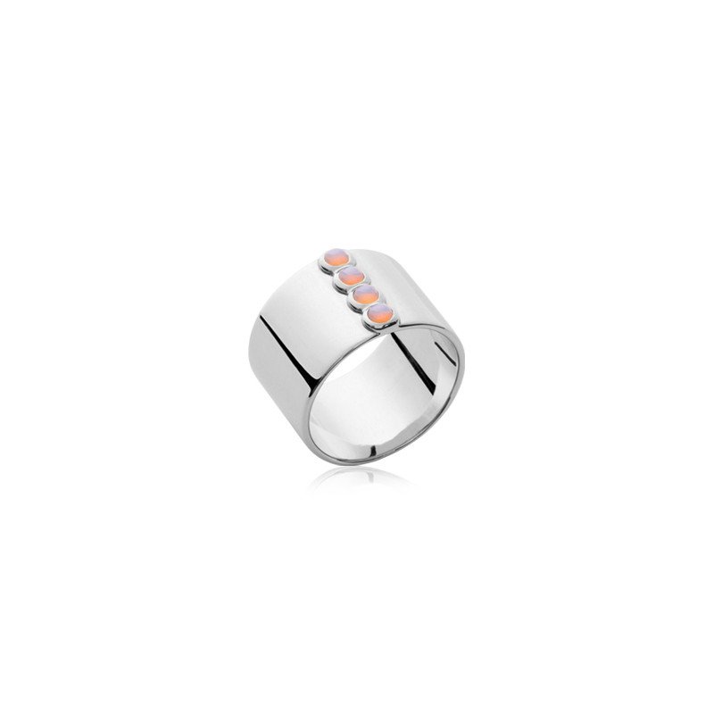 Bague Bande Large Argent Rhodié et Détails Iridescents