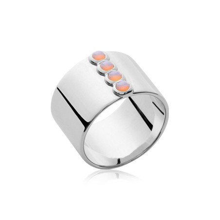Bague Bande Large Argent Rhodié et Détails Iridescents