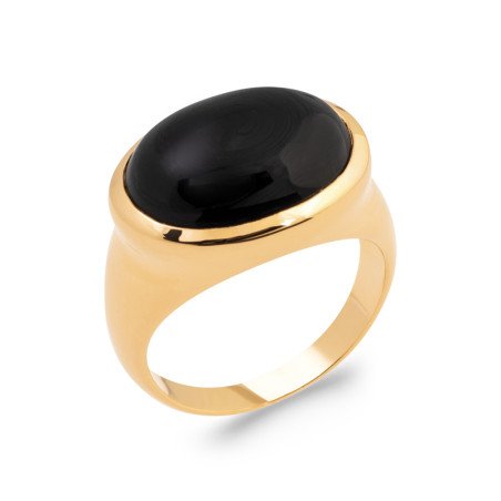BAGUE PL-OR 750 3MIC AGATE NOIRE