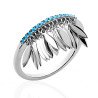 Bague Argent Rhodié Pendants Feuilles et Pierres Bleues