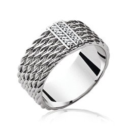 Bague Large Tressée Argent Rhodié et Oxydes de Zirconium