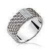 Bague Large Tressée Argent Rhodié et Oxydes de Zirconium