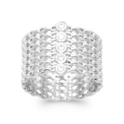 Bague Large Maille Argent Rhodié | Oxydes de Zirconium