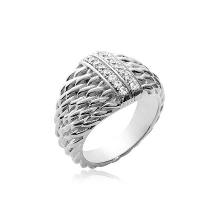 Bague Argent Rhodié Tressée & Pierres Scintillantes - Kara Bijoux