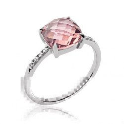 Bague Argent Rhodié Pierre Rose Coussin - Kara Bijoux