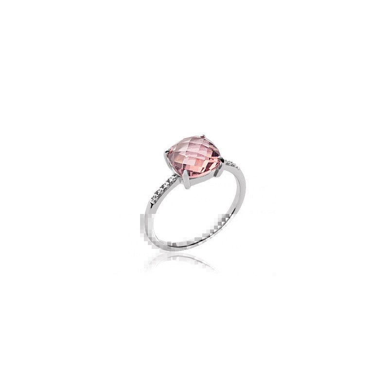 Bague Argent Rhodié Pierre Rose Coussin - Kara Bijoux