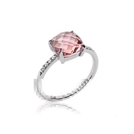 Bague Argent Rhodié Pierre Rose Coussin - Kara Bijoux
