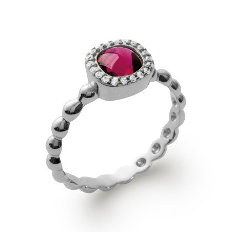 Bague Argent Rhodié Perles & Pierre Fuchsia - Kara Bijoux
