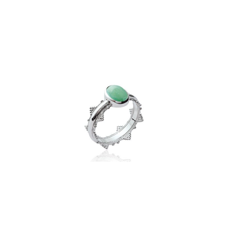 Bague Aventurine Ovale Argent Rhodié - Kara Bijoux