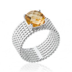Bague Argent Rhodié Multirangs Pierre Ovale Ambrée | Kara Bijoux