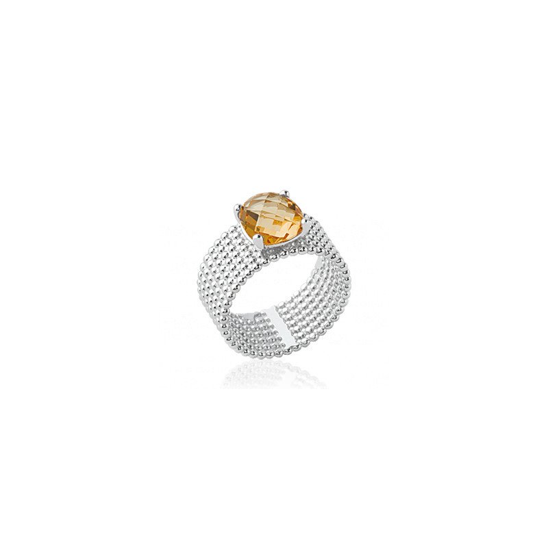 Bague Argent Rhodié Multirangs Pierre Ovale Ambrée | Kara Bijoux