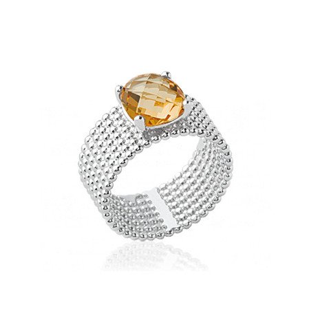 Bague Argent Rhodié Multirangs Pierre Ovale Ambrée | Kara Bijoux