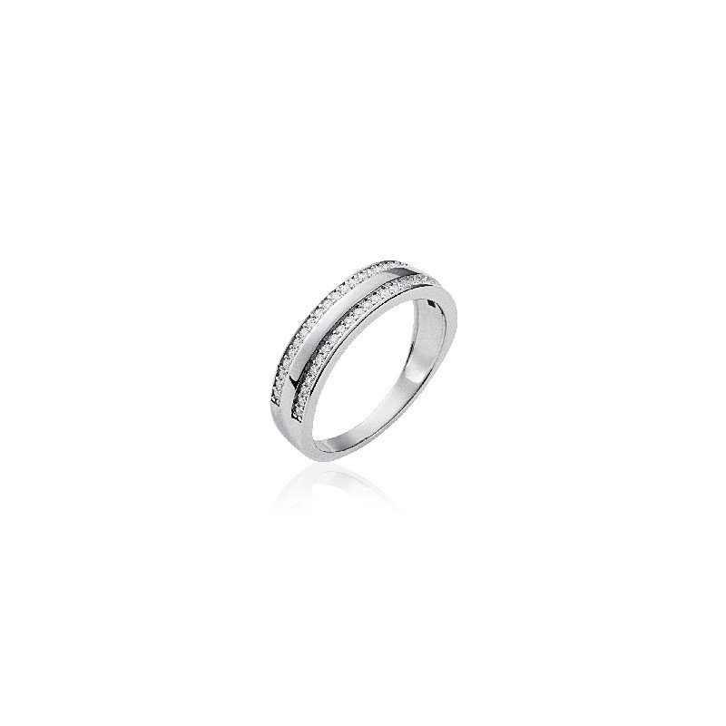 Bague Argent 925 Rhodié Double Rang Scintillant