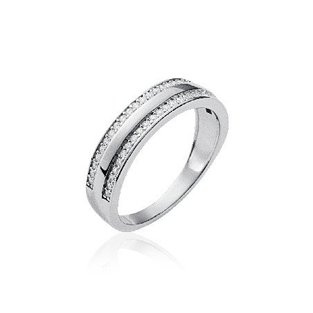 Bague Argent 925 Rhodié Double Rang Scintillant