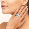 Bague Manchette Argent Rhodié Cabochon Bleu Ovale | Kara Bijoux