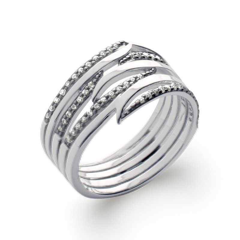 Bague Vagues Scintillantes Argent Rhodié Zircons | Kara Bijoux