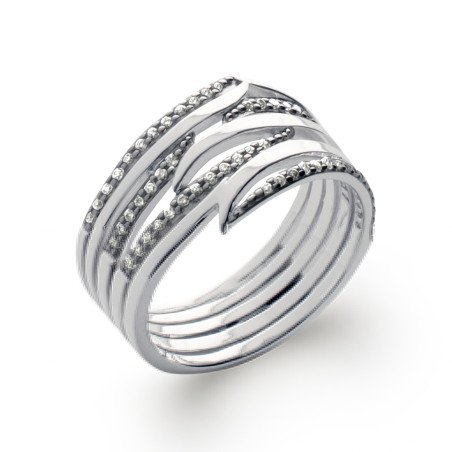 Bague Vagues Scintillantes Argent Rhodié Zircons | Kara Bijoux