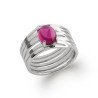 Bague Argent Rhodié Multirangs & Pierre Ovale Fuchsia
