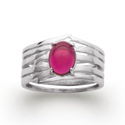 Bague Argent Rhodié Multirangs & Pierre Ovale Fuchsia