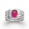 Bague Argent Rhodié Multirangs & Pierre Ovale Fuchsia
