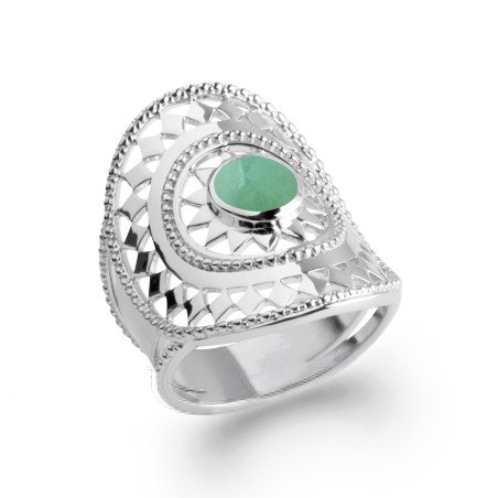 Bague Argent Rhodié Aventurine Ovale Filigrane - Kara Bijoux
