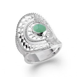 Bague Argent Rhodié Aventurine Ovale Filigrane - Kara Bijoux