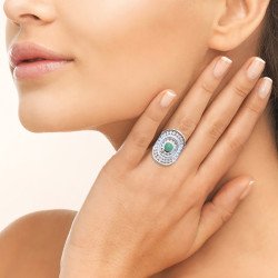 Bague Argent Rhodié Aventurine Ovale Filigrane - Kara Bijoux