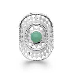 Bague Argent Rhodié Aventurine Ovale Filigrane - Kara Bijoux