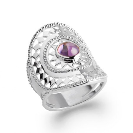 Bague Argent Rhodié Ornée de Pierre Violette | Kara Bijoux