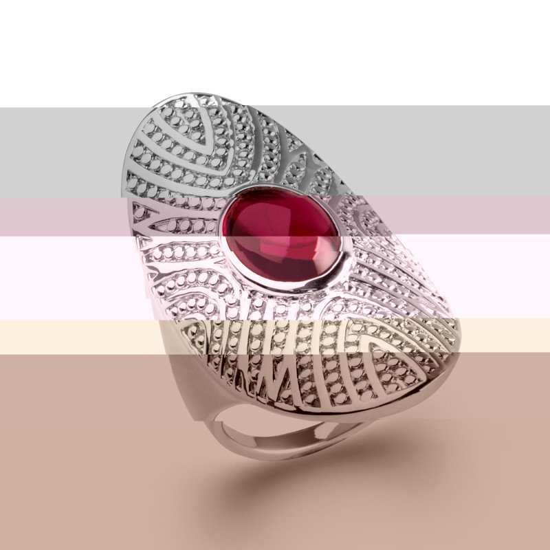 Bague Ovale Argent Rhodié & Cabochon Rouge - Kara Bijoux