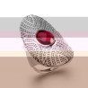 Bague Ovale Argent Rhodié & Cabochon Rouge - Kara Bijoux