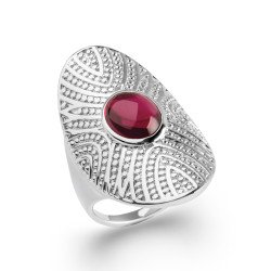 Bague Ovale Argent Rhodié & Cabochon Rouge - Kara Bijoux