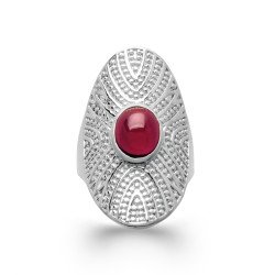 Bague Ovale Argent Rhodié & Cabochon Rouge - Kara Bijoux