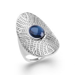 Bague Ovale Argent Rhodié Ornemental & Pierre Bleue - Kara Bijoux