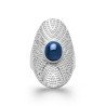 Bague Ovale Argent Rhodié Ornemental & Pierre Bleue - Kara Bijoux