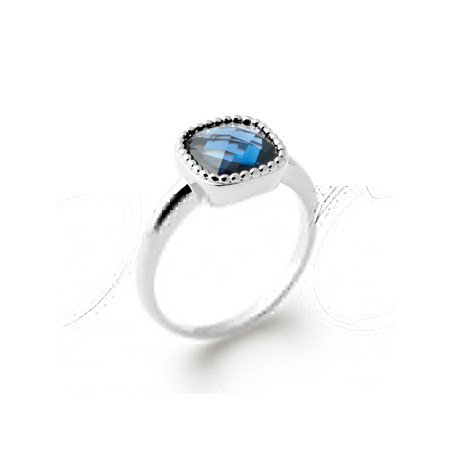 Bague Argent Rhodié Pierre Bleue Carrée - Kara Bijoux