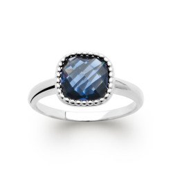 Bague Argent Rhodié Pierre Bleue Carrée - Kara Bijoux