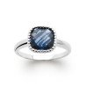 Bague Argent Rhodié Pierre Bleue Carrée - Kara Bijoux