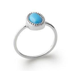 Bague Argent Rhodié Ovale Bleue avec Contour Perlé | Kara Bijoux