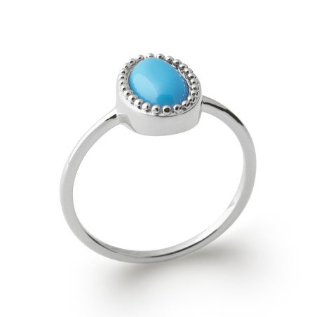Bague Argent Rhodié Ovale Bleue avec Contour Perlé | Kara Bijoux