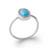 Bague Argent Rhodié Ovale Bleue avec Contour Perlé | Kara Bijoux