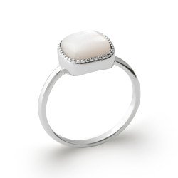 Bague Nacre Carrée Perlée Argent Rhodié | Kara Bijoux