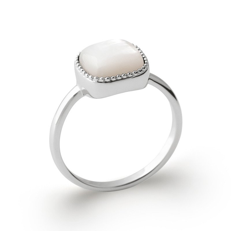 Bague Nacre Carrée Perlée Argent Rhodié | Kara Bijoux