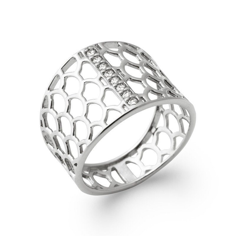 Bague Argent Rhodié Motif Mailles & Oxydes de Zirconium | Kara Bijoux