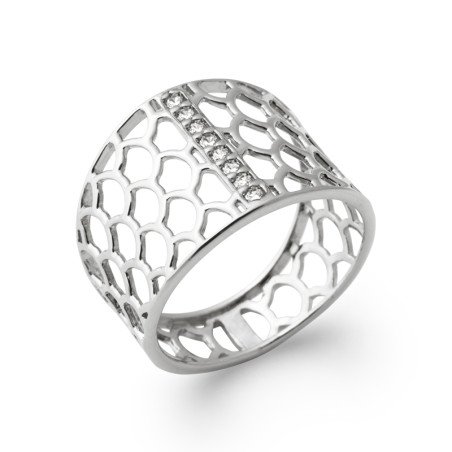 Bague Argent Rhodié Motif Mailles & Oxydes de Zirconium | Kara Bijoux