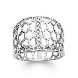 Bague Argent Rhodié Motif Mailles & Oxydes de Zirconium | Kara Bijoux