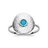 Bague Argent Rhodié Disque Martelé Cabochon Bleu - Kara Bijoux