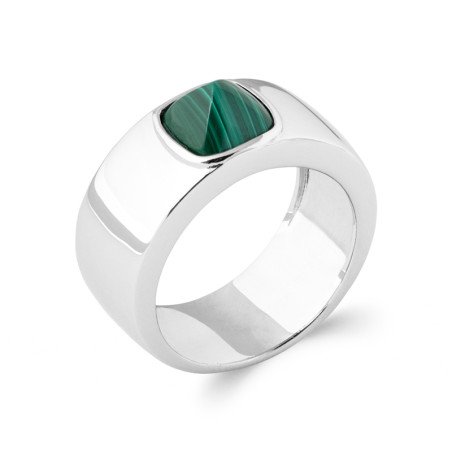 Bague Malachite Carrée Argent Rhodié | Élégance Moderne